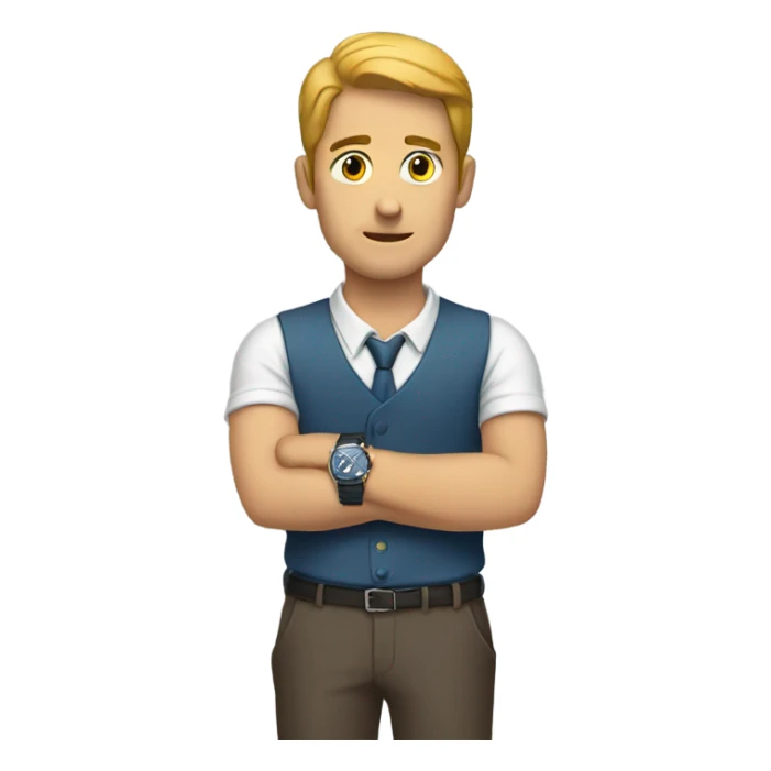 man looking at his watch on his wrist sticker