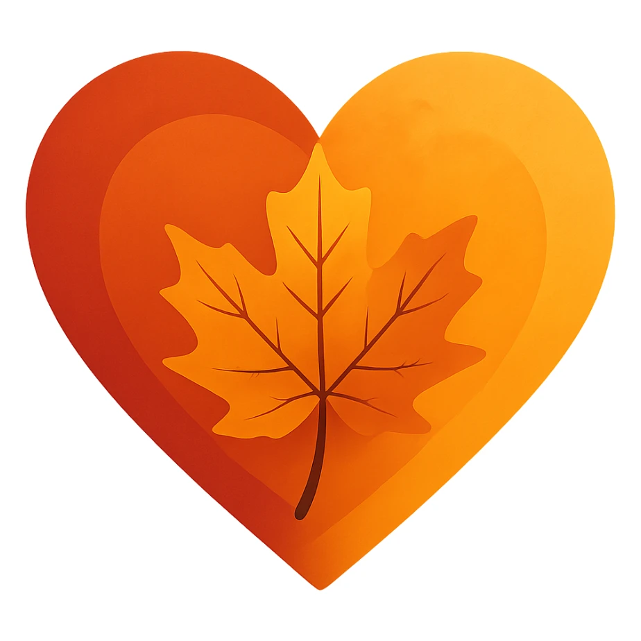 heart with a maple leaf autumn theme, clean digital illustration sticker