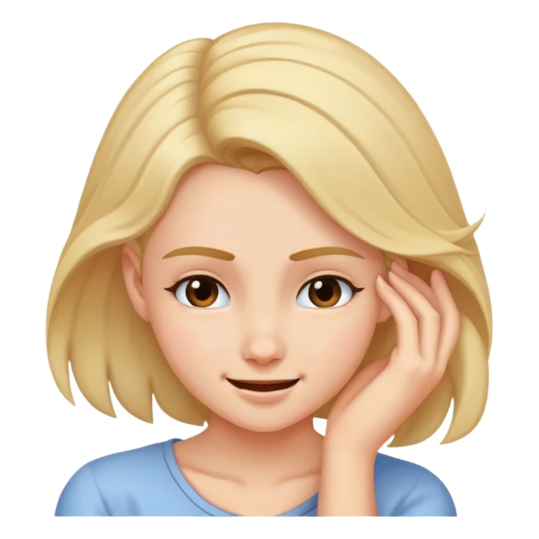 Girl smirking pushing hair behind ear sticker