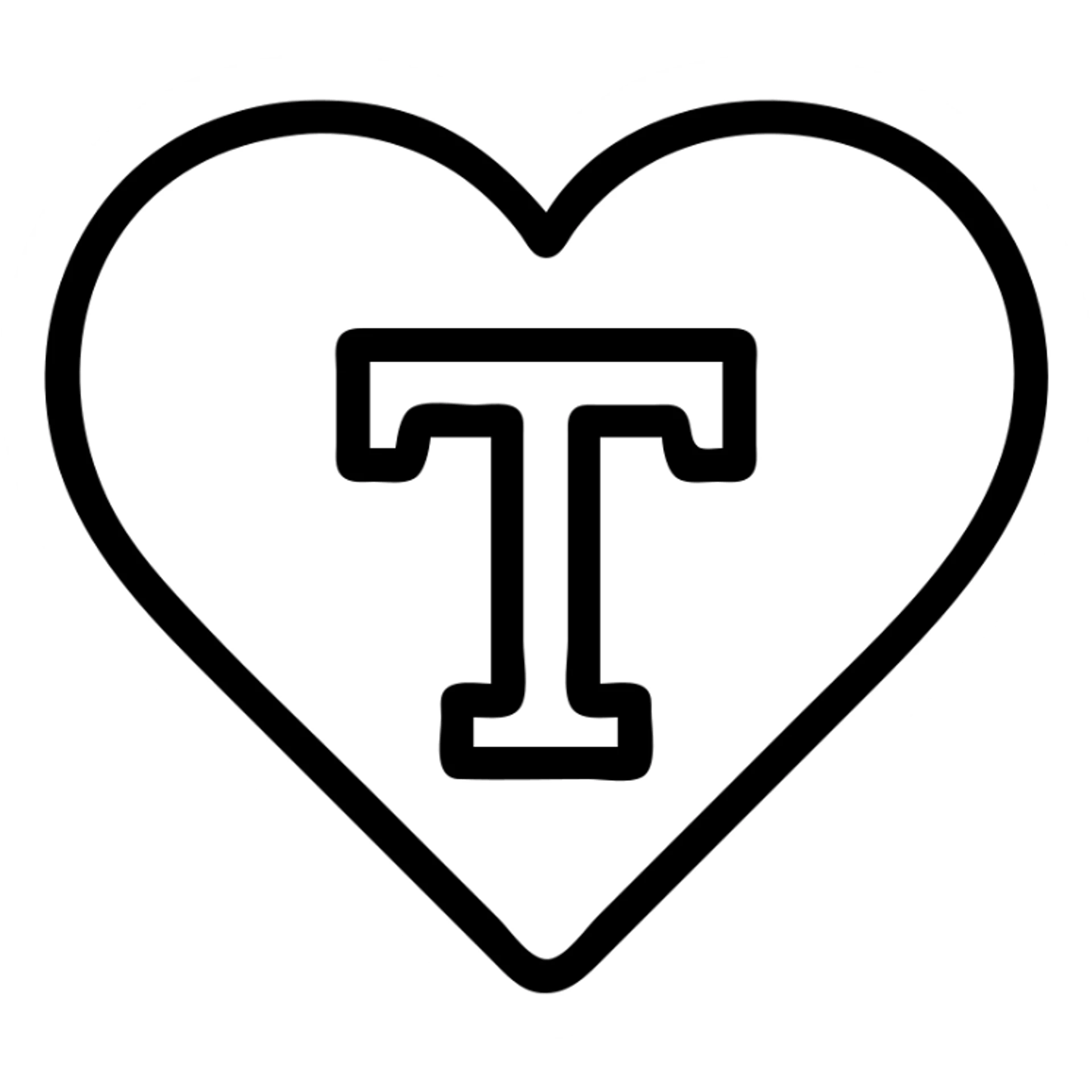 pink heart with a bold letter T in the center sticker