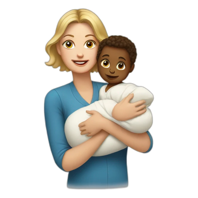 A white woman with an infant sticker