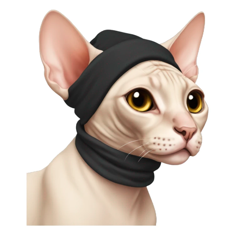 Sphynx cat with black nose winter hat and scarf sticker