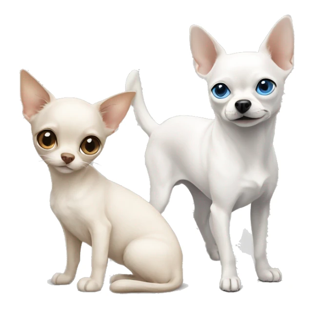 white cat blue eyes standing next to tan chihuahua with dark eyes  sticker