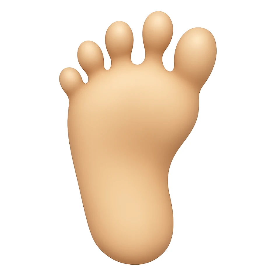 Create a left human foot in the style of a 3D emoji look, matching the reference image style, with a transparent background. sticker