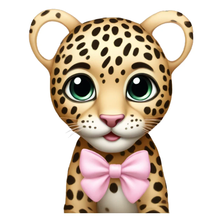 baby leopard with light pink bow and big cute eyes sticker