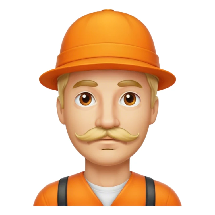 blonde man with mustache and orange hat sticker