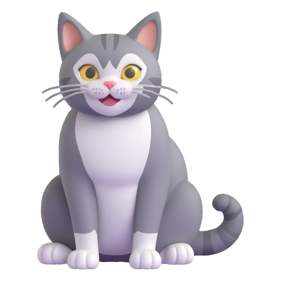 a sitting cat with a white nose and underbelly, gray fur elsewhere, friendly expression sticker