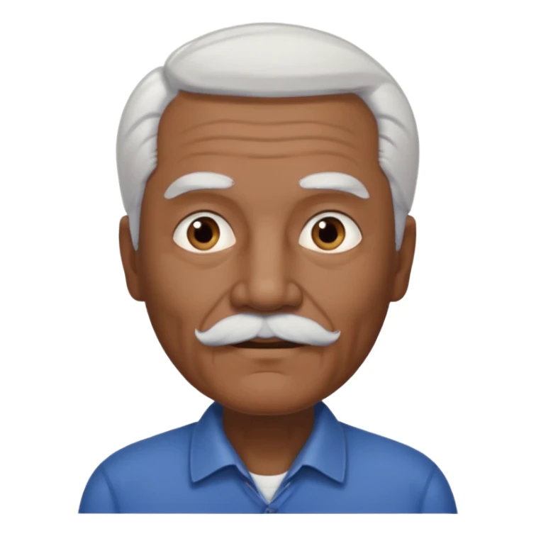 An elderly man emoji with medium-dark skin, swept-back white hair, thick eyebrows, and a short straight white mustache. sticker
