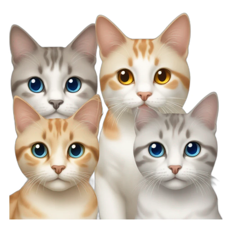 three cats sitting together, 1 lynx point cat with blue eyes, one orange and white tabby with yellow eyes, one orange with orange eyes sticker