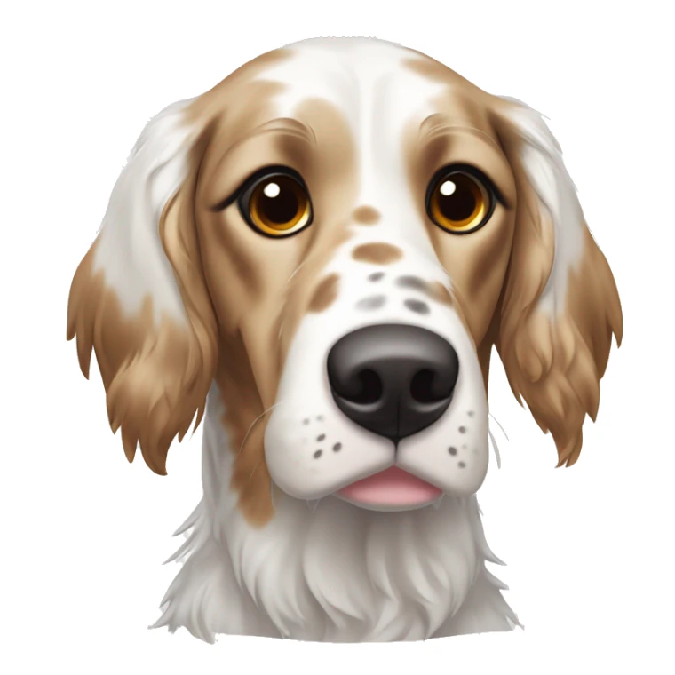 English Setter face, brown eyes, black face and ears, white patch on right cheek, white patch on top of head, NO BROWN FUR COLORATION sticker