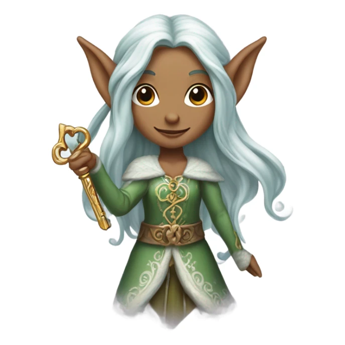 an elf woman login holding a big key sticker