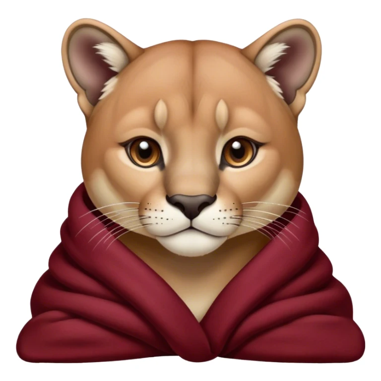 Mountain lion cozy in a burgundy blanket  sticker