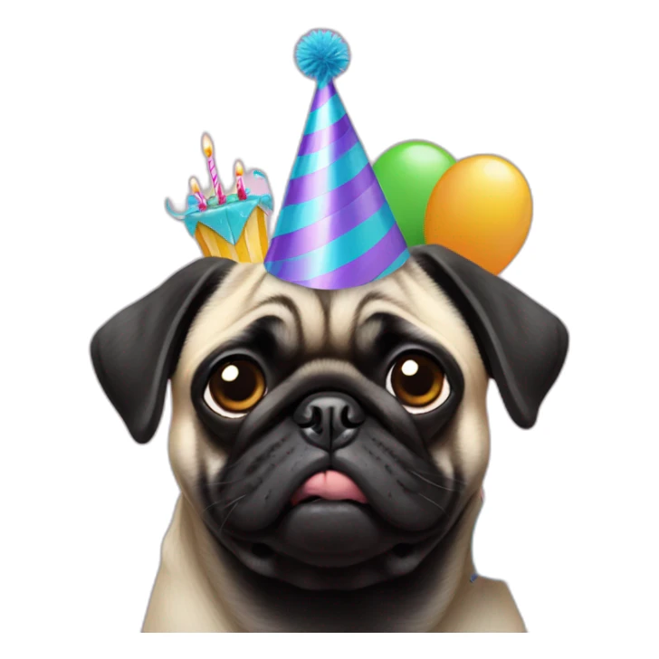pug and black pug wearing birthday hat sticker