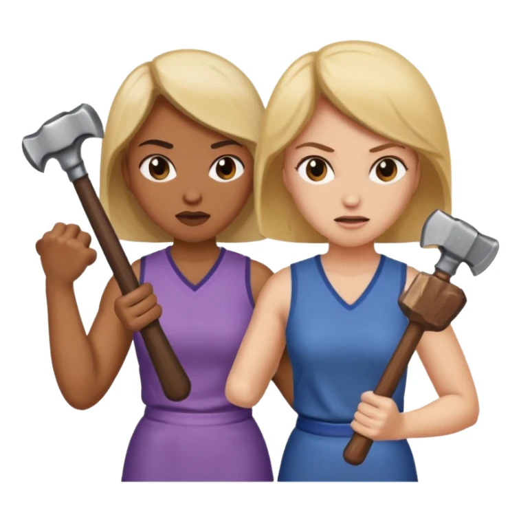 woman fightng man with a hammer and winning sticker