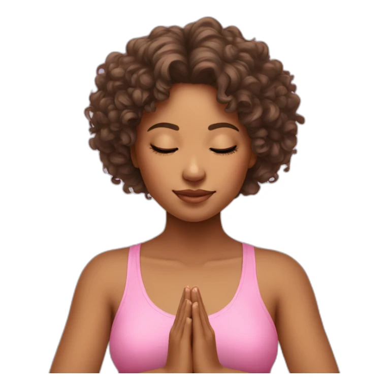 curly hair girl doing meditation wearing pink sticker