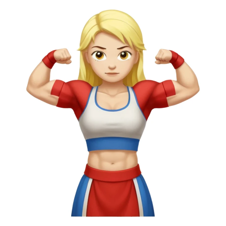 slavic girl, medium size yellow hair, flexing muscles, full body, muscled, with traditional slavic outfit sticker