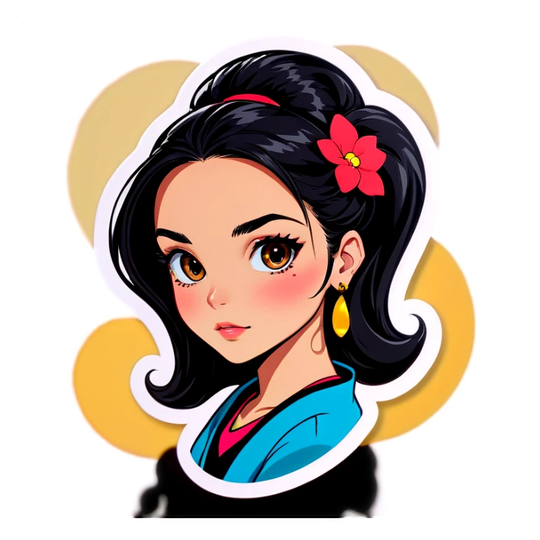 black haired girl with earrings sticker