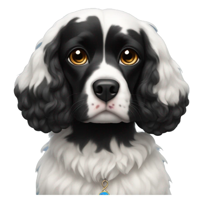 completely black small king spaniel with black fur on his whole face and white fur on chest sticker