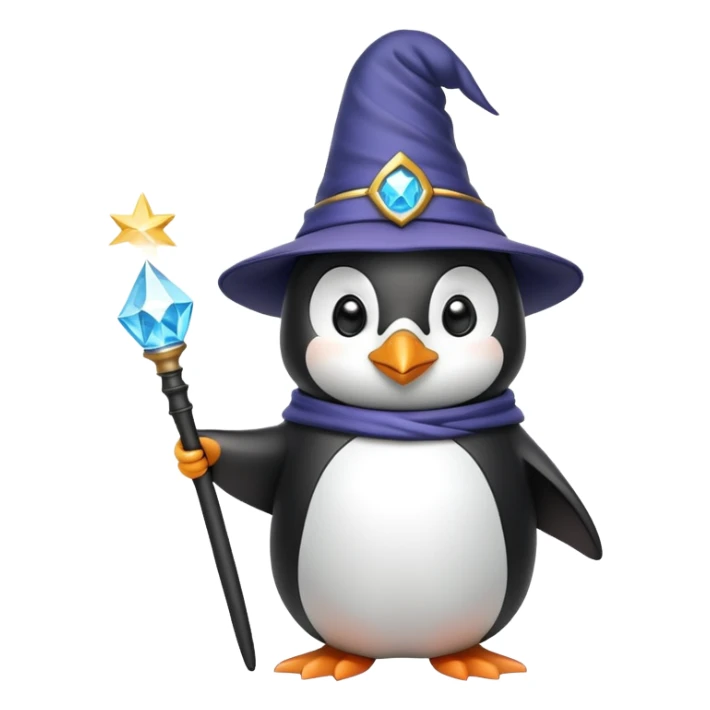 penguin wearing wizard hat and holding magic wand sticker