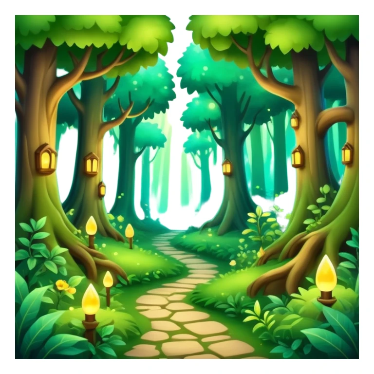 enchanted forest with lush green trees and magical glowing accents sticker