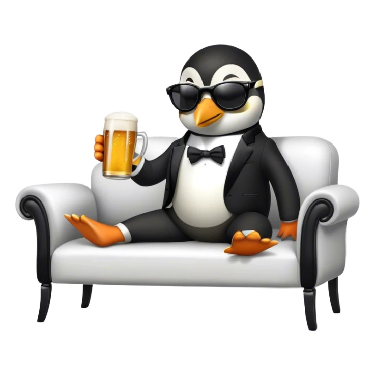 Pinguin from Madagascar in sunglasses drinking beer on a chaise longue sticker