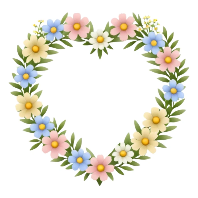 Natural cottage core aesthetic minimal flower crown in a heart shape sticker