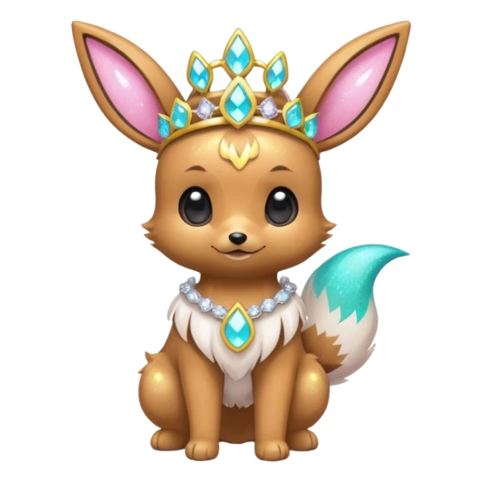 Kawaii Shiny Glowing Neon Glittery Sparkly Bling-bling Glittery Eevee, wearing accessories, wearing apparels, wearing a tiara, Full Body sticker