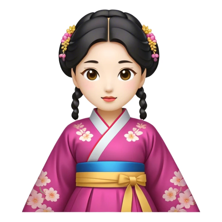 Cinematic Realistic Hanbok Emoji, depicted as a graceful intricately designed traditional Korean dress with vibrant colors and flowing lines, rendered with delicate textures and soft cultural lighting that captures its timeless elegance. sticker
