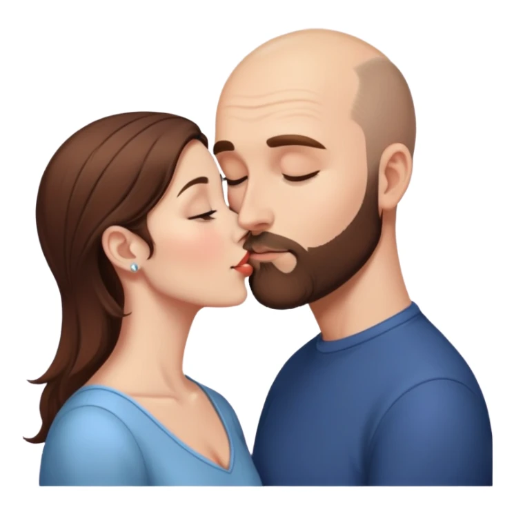 A balding man with brown hair and a short beard, kissing a much shorter thin brunette woman sticker