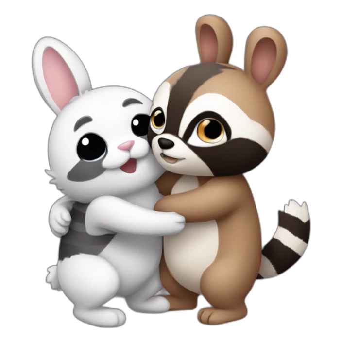 bunny and raccoon tight hug sticker