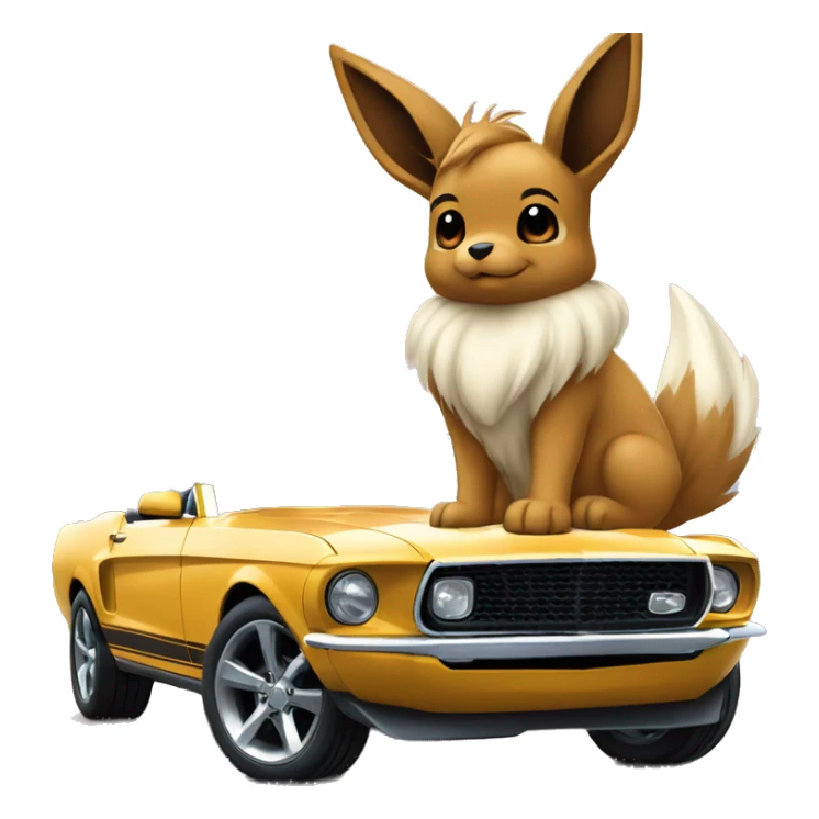 Eevee sitting next to a mustang the mustang is bigger than Eevee, in the background is the world behind them  sticker