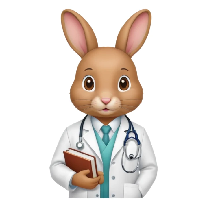 rabbit wearing lab coat and stethoscope, medical student, books sticker