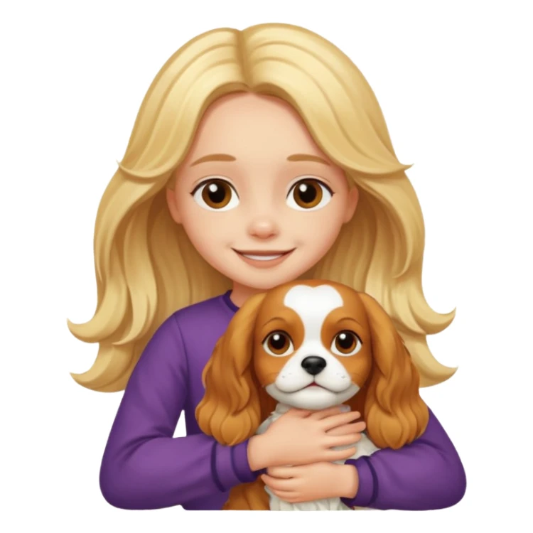 Blond little girl hugging king charles cavalier sticker
