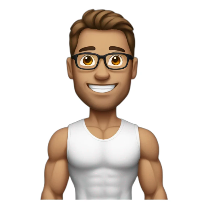 bodybuilder man with brown hair and glasses without beard  sticker
