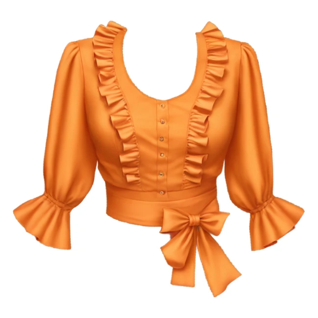 Realistic orange cut out crop top blouse. Ruffles. Isolated. Fancy sash sticker