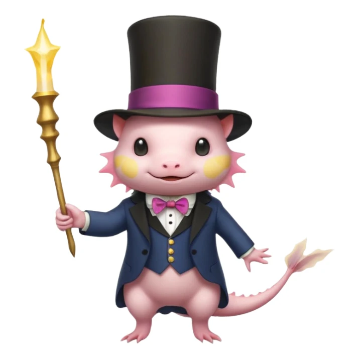 light yellow axolotl with magician hat sticker