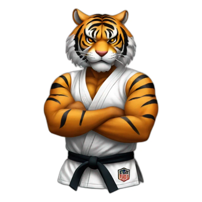 Tiger with evil face   jiu jitsu with his arms crossed sticker