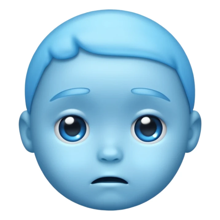 a baby blue sad face emoji with a glowing baby blue gradient behind it  sticker