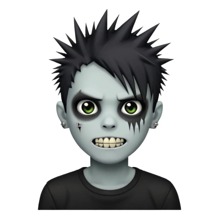 emo zombie boy with spiky black emo hair and a black shirt and grilzz  sticker