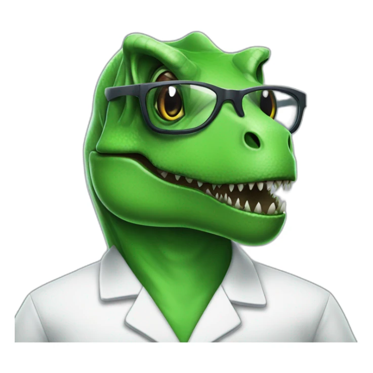 green t-rex head in lab uniform and black glasses sticker