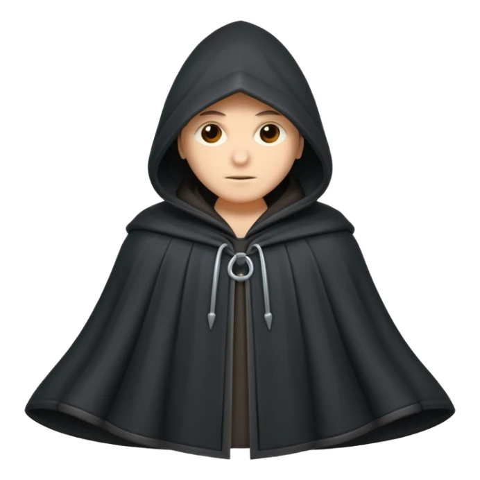 hooded cloak object icon, dark fabric cloak with deep hood, fantasy style, soft folds, 3D cartoon, mobile game icon style, centered, clean background, soft shadow, no text, no watermark
 
 sticker