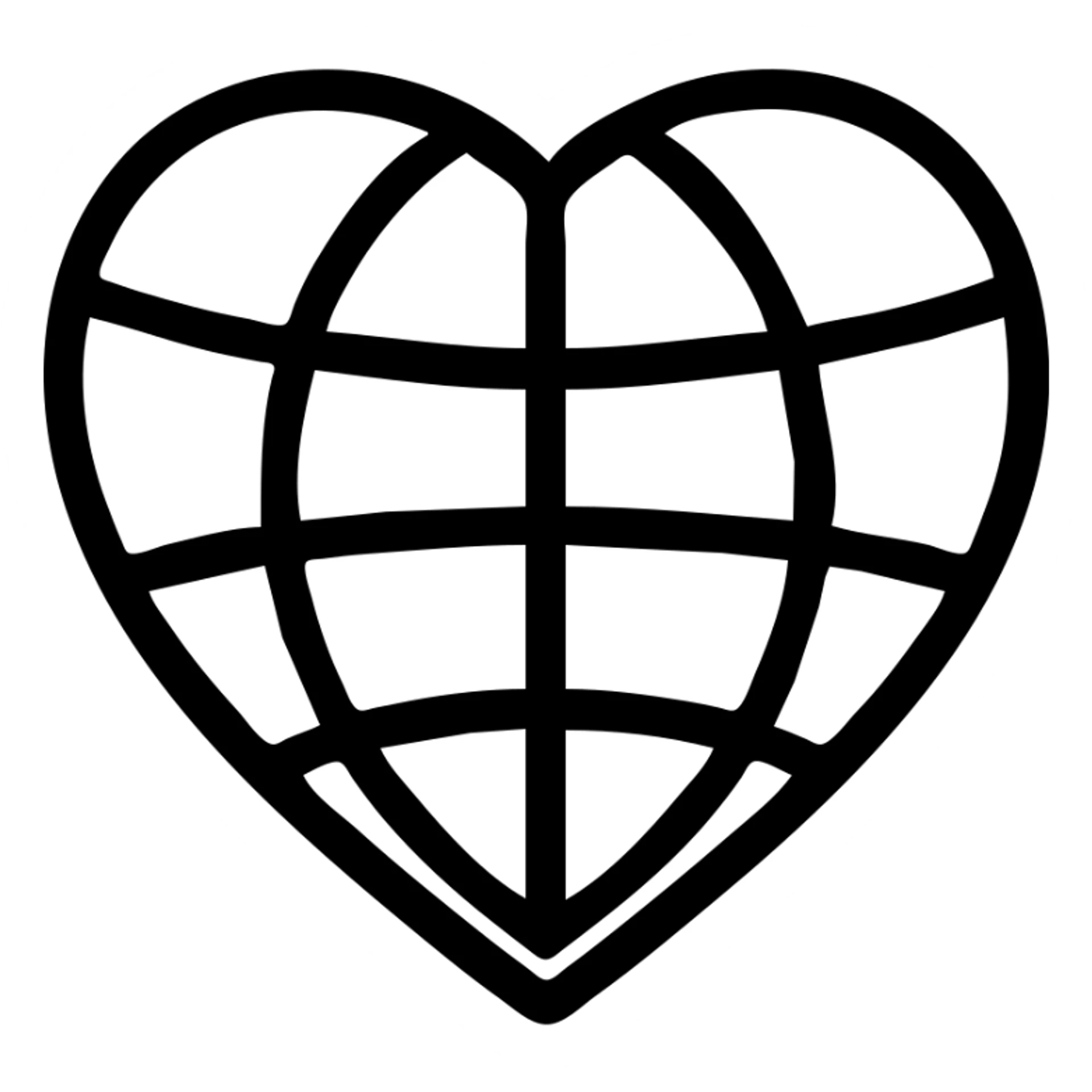 heart with a globe pattern, blue and green, outlined icon style sticker