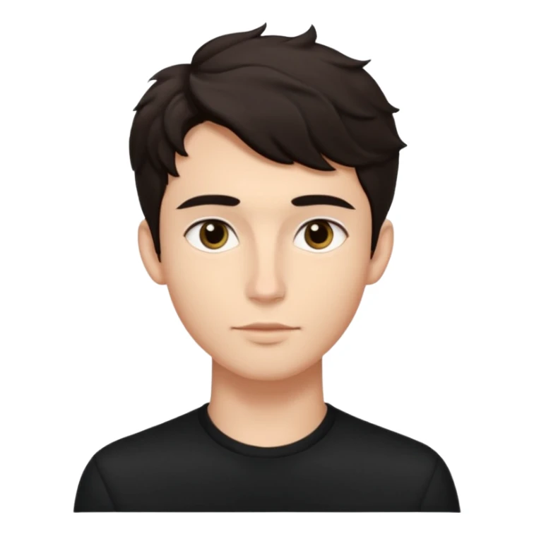 Minimalist emoji of a slender young man doing pilates, smooth rounded face, high cheekbones, almond eyes with dark brows, small button nose, soft lips, defined jawline, tousled dark wavy medium hair, boyish beauty, cute and expressive, flat colors, simple shading. Black accent outfit. sticker