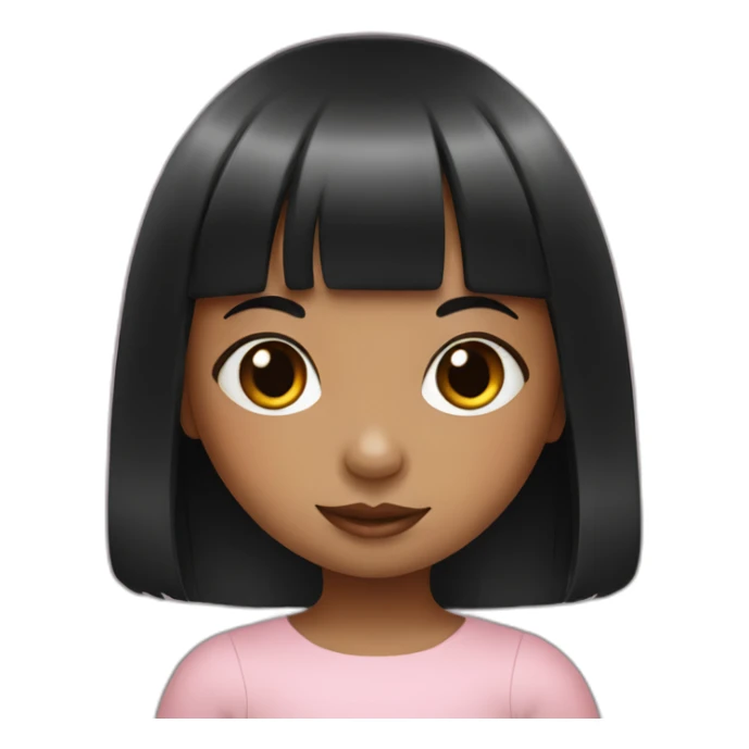 Little girl with black bangs holding rabbit sticker