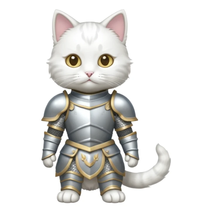 baby white cat in armor, full body sticker