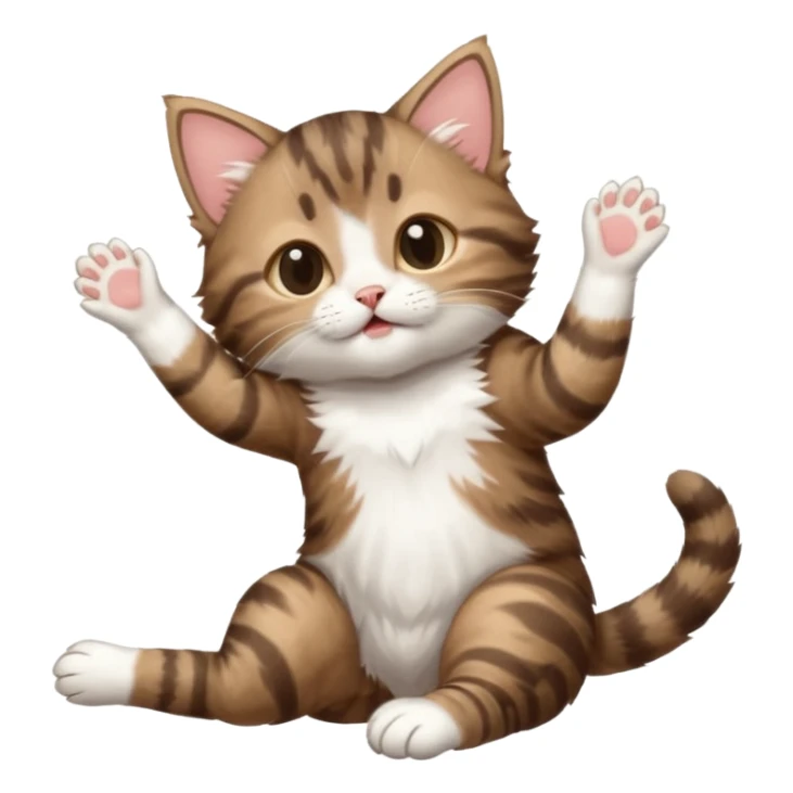dark brown tabby and white kitten with his eyes closed whilst in funny positions stretched out and  upside down sticker