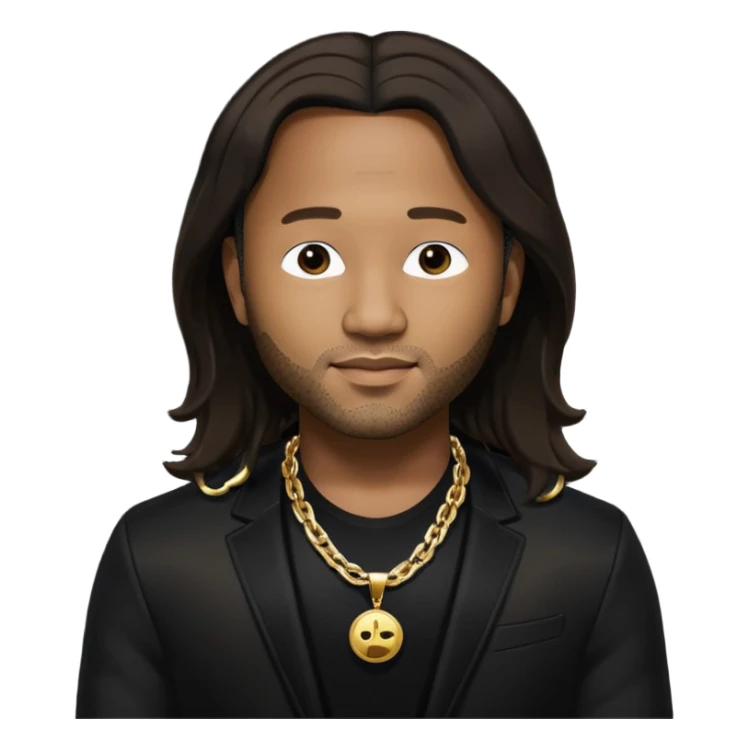 John Legend with dark brown long hair, black outfit sticker