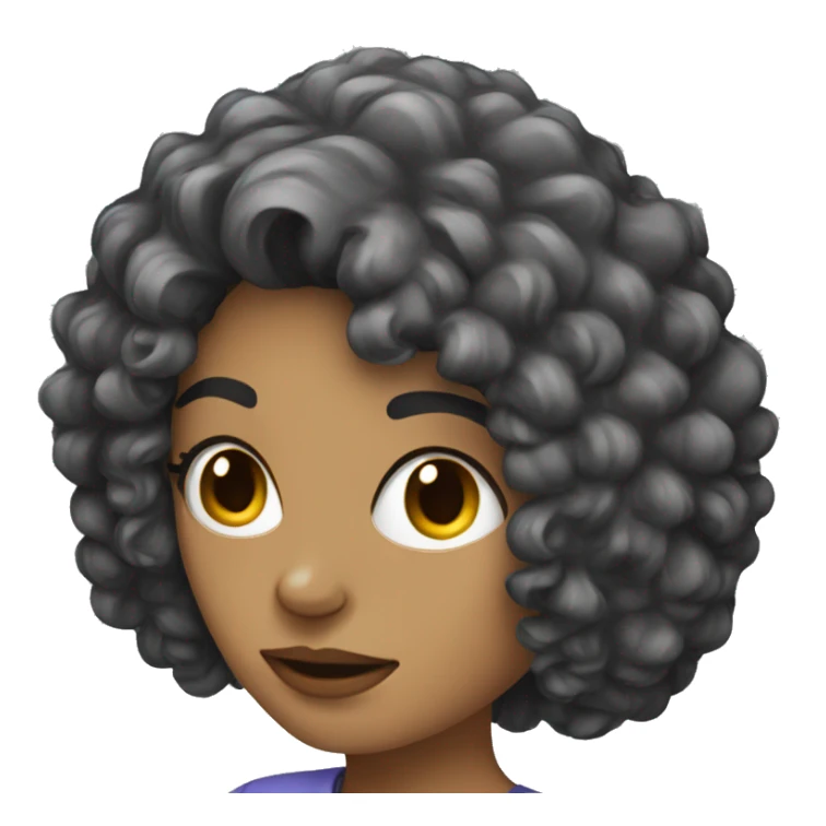 a woman with permed hair and a headset sticker