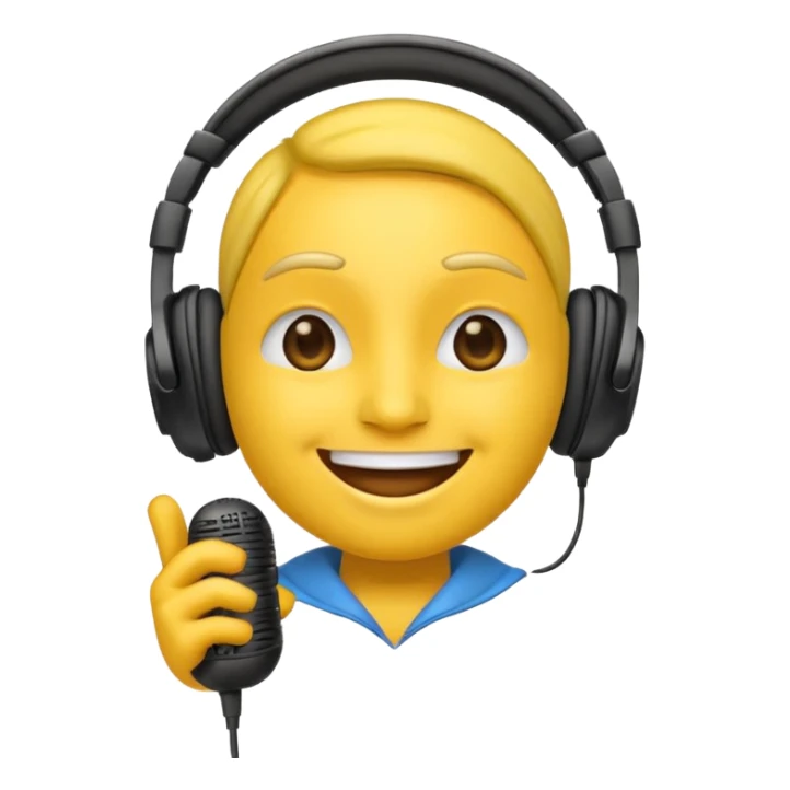 An emoji wearing headphone with mic and sticker