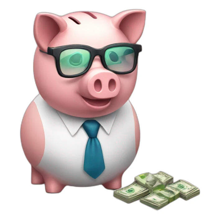 piggy bank with glasses and money sticker